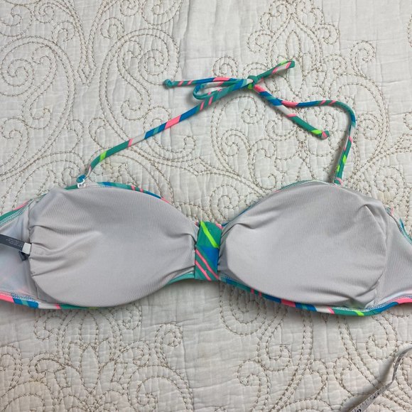 Aerie (sz L) bright stripe bandeau/halter bikini top - Picture 6 of 9